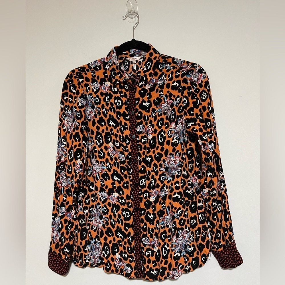 Esqualo Artsy Multicolor Abstract Animal Print Button Down Top Size 4